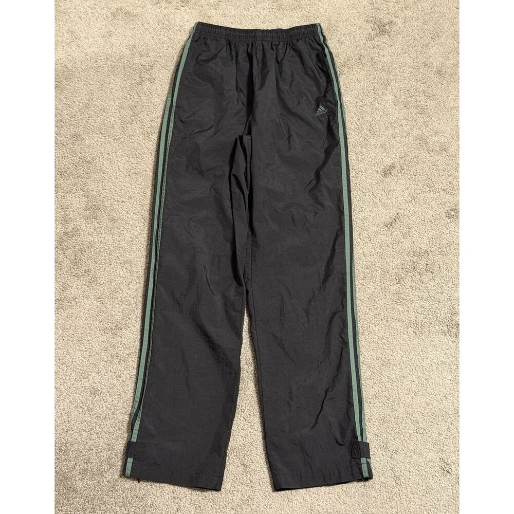 adidas Men's Track Pants M Black/Green 3-Stripes Elastic Waist Athleisure